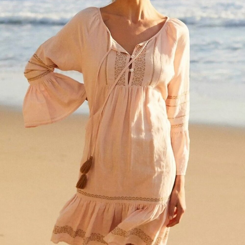 Roller Rabbit Maricruz Dress/Coverup/Tunic Romantic Tassels Light Pink - Size S